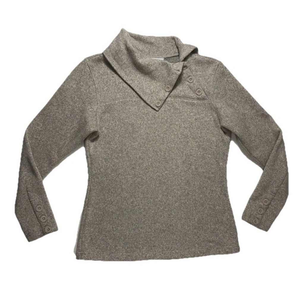 Women's Gray Tan Cotton Blend Button Accent Shawl Collar Sweater‎ Size M